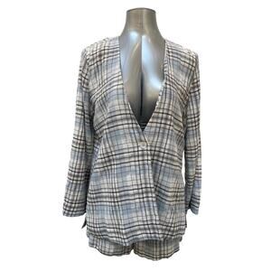 NWT Melrose And Market Plaid Blazer Short Set Women's Size Small Blue Gray